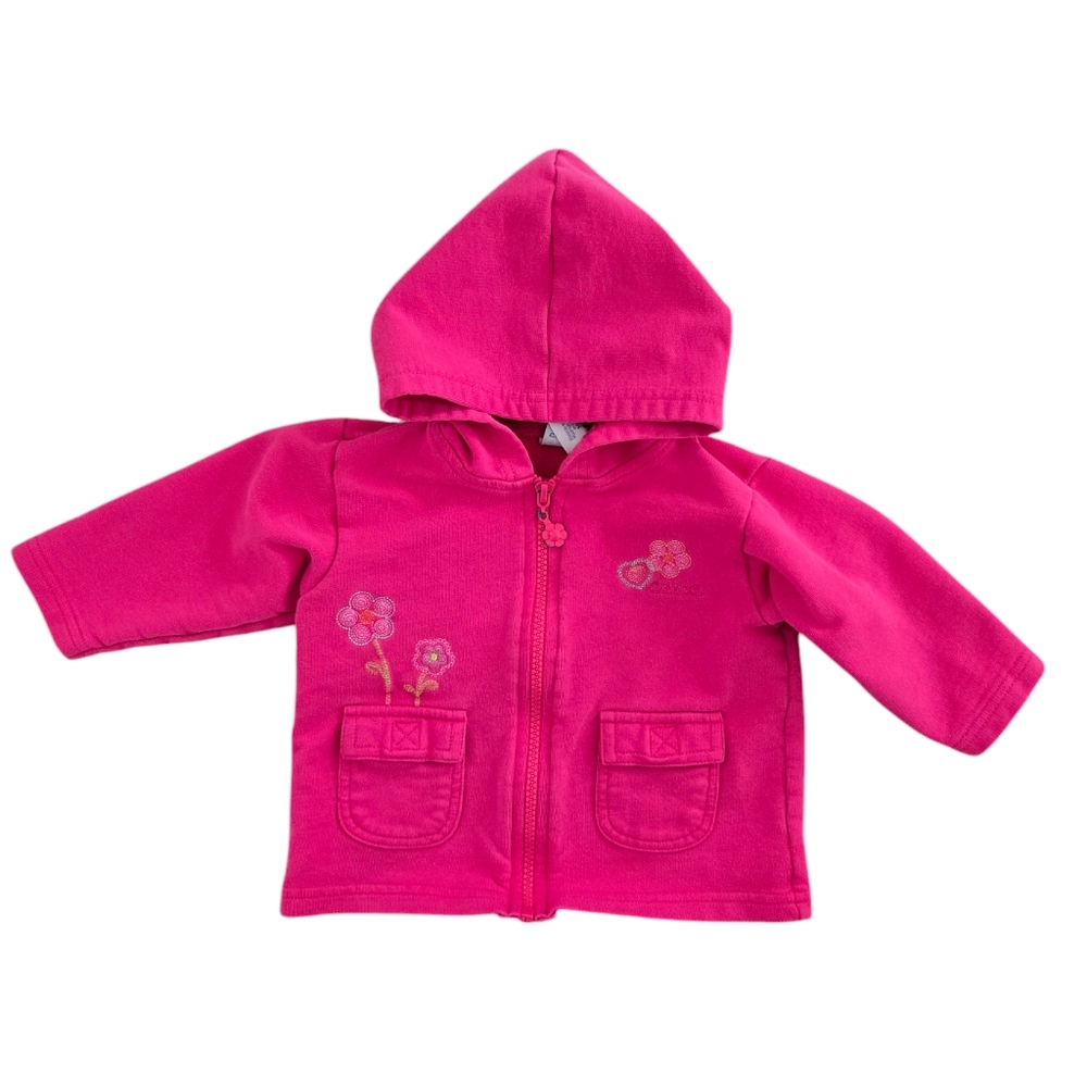 Vintage Y2K OshKosh B'Gosh Fuschia Pink Hoodie with Floral Embroidery